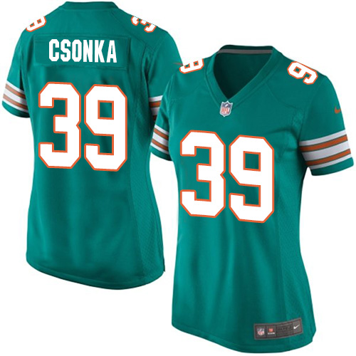 Women's Elite Larry Csonka Nike Jersey Aqua Green Alternate - #39 NFL Miami Dolphins